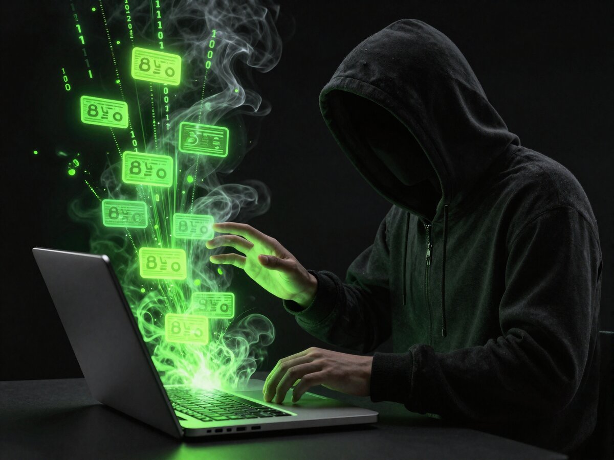 A shadow stealing data from a laptop